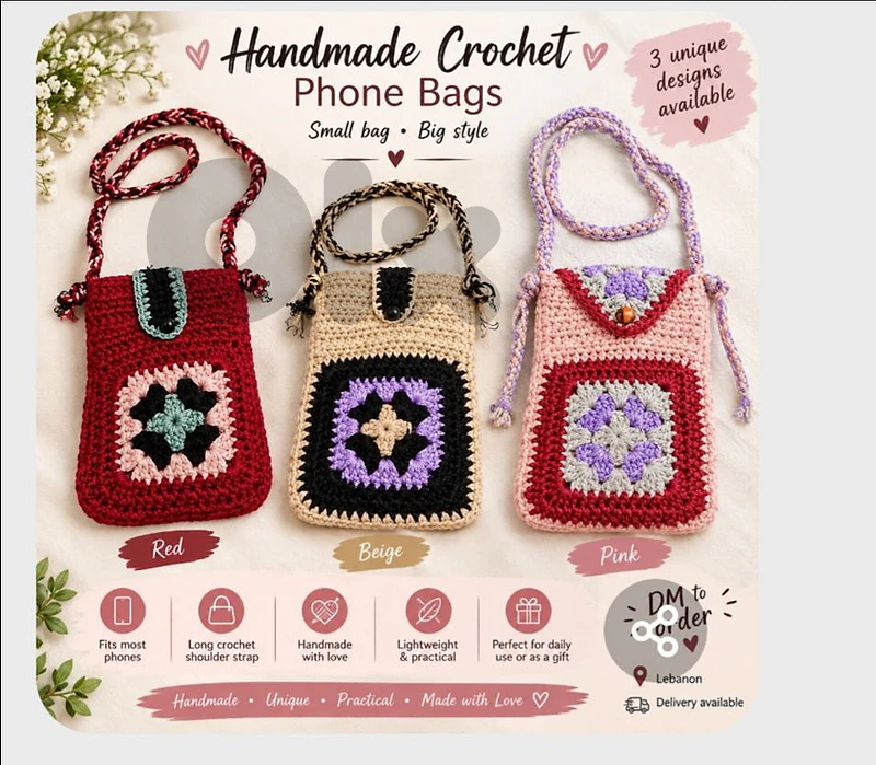 Handmade crochet phone bags