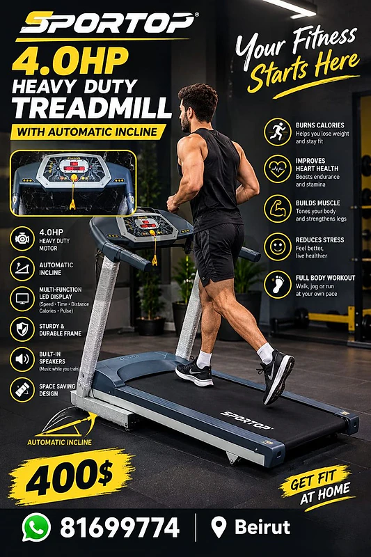 treadmill sports 4hp motor automatic incline