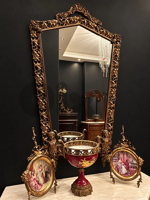 console bronze and mirror and 2 chairs antique big size console bronze and mirror and 2 chairs antique big size