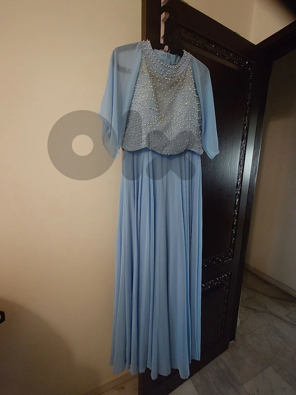 Stunning Light Blue Evening Dress / Gown (Size M)