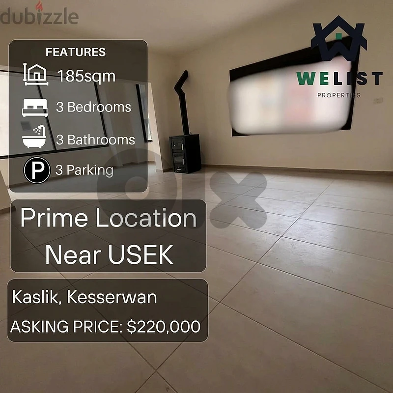 185sqm Apartment for sale in Kaslik, Kesserwan شقة للبيع في كسليك