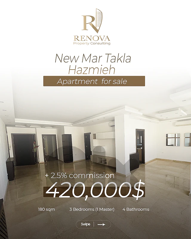 Prime 180 SQM Apartment للبيع – New Mar Takla Hazmieh