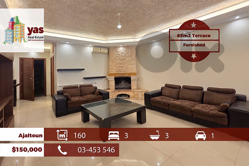Ajaltoun 160m2 | 85m2 Terrace | Decorated | Calm Street | TO