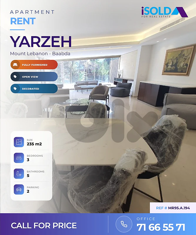 Apartment + Open View for Rent in Yarzeh - شقة للاجار في يرزي