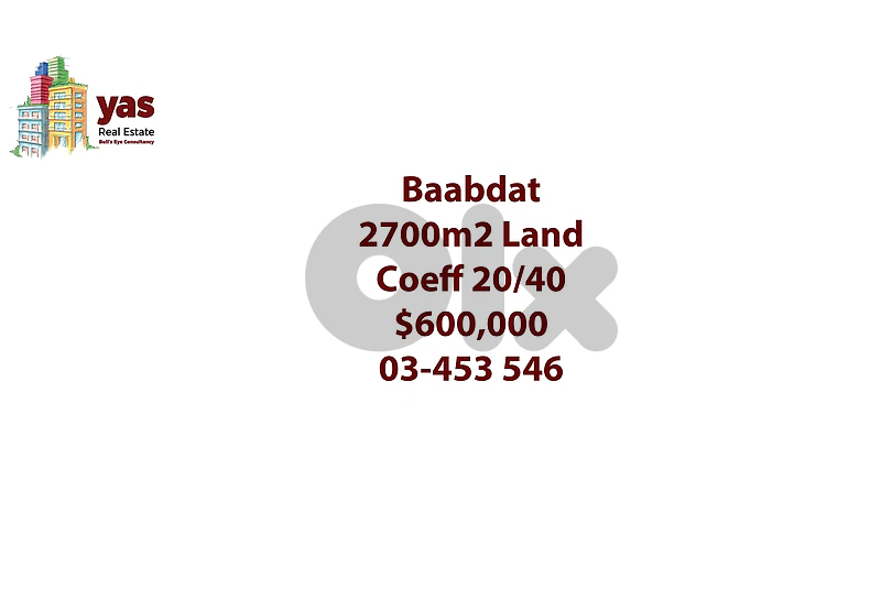 Baabdat 2700m2 | Flat Land | Coeff20/40 | Prime Location | TCH