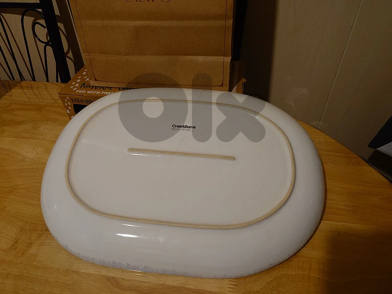 Large Crate & Barrel Stoneware Oval Serving Platter (Made in Portugal)