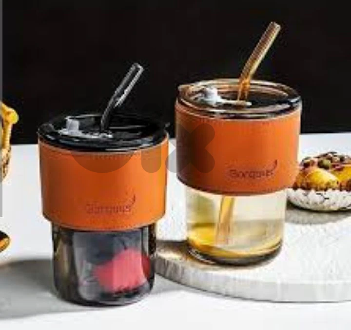 mug with glass straw and lock