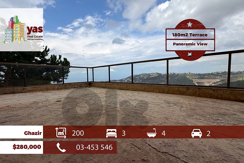 Ghazir 200m2 | 180m2 Terrace | Panoramic View | Prime Location | EH/IV
