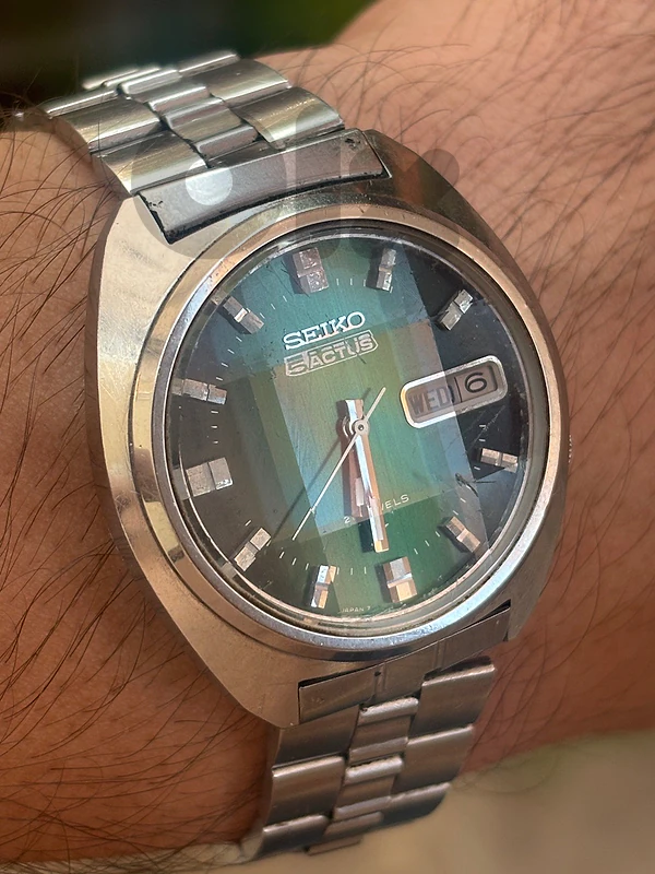 Vintage Seiko 5 Actus JDM Automatic Watch 1974 Original Green Sunburst