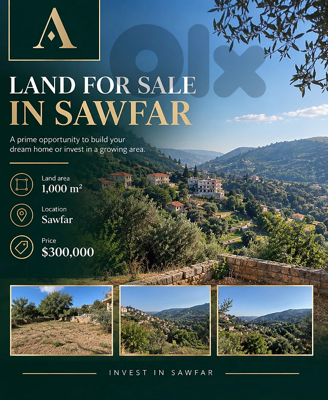 Land for Sale in Sawfar – 1,000 m² with 3-Floor Old House