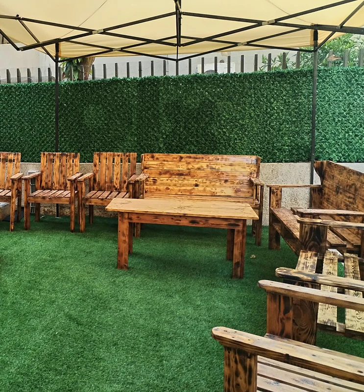 Wooden chairs and benches