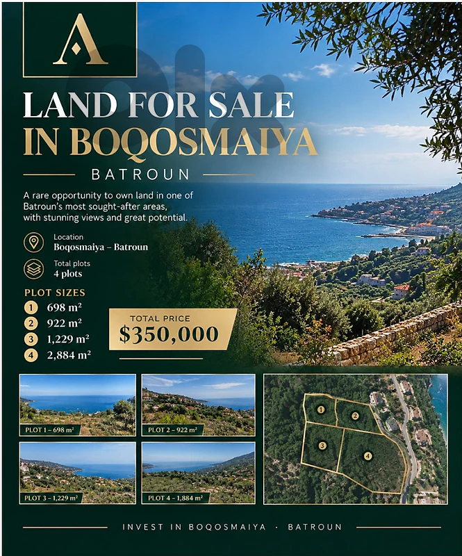 Land for Sale in Boqosmaiya, Batroun – 4 Plots | $350,000