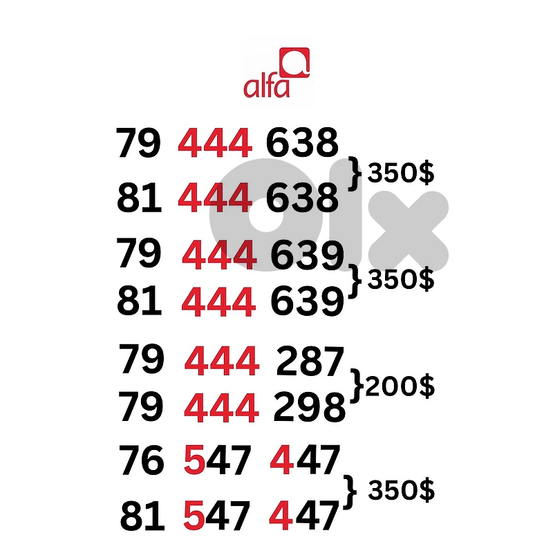 Alfa special sim card numbers