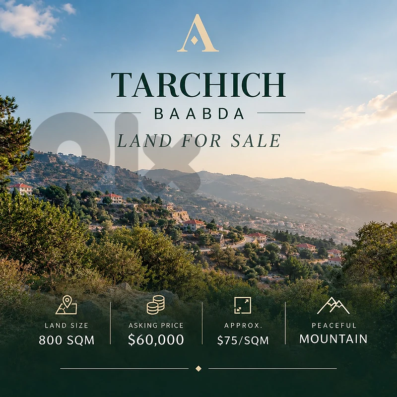 800 sqm Land for Sale – Tarchich, Baabda | $60,000