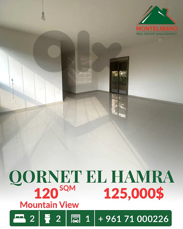 120 sqm Apartment For Sale in Qornet El Hamra قرنة الحمراء with View