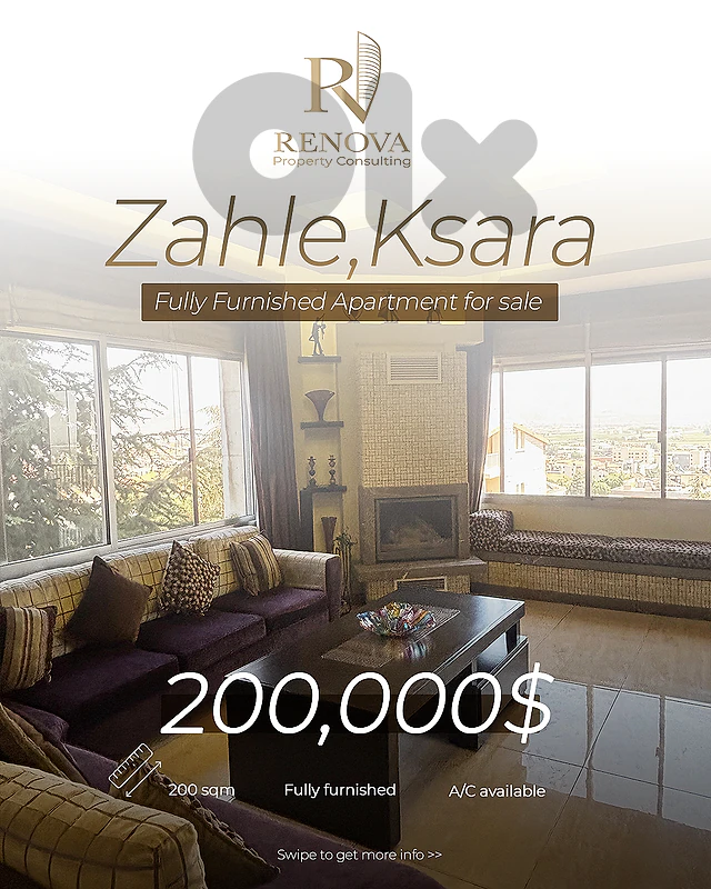 Fully FurnishedApartment for sale in Zahle,Ksara