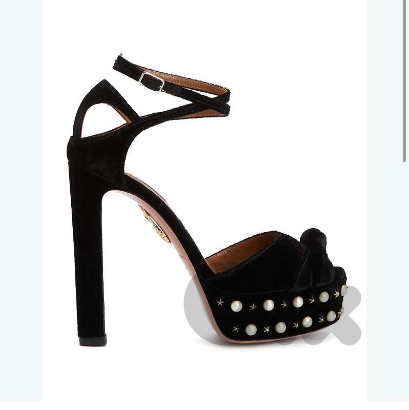 Aquazzura Black Velvet Pearl Studded Heels