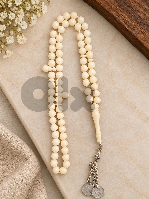 Elegant Ivory Tasbih – 65gمسبحة أنيقة من العاج مع تفاصيل فضية