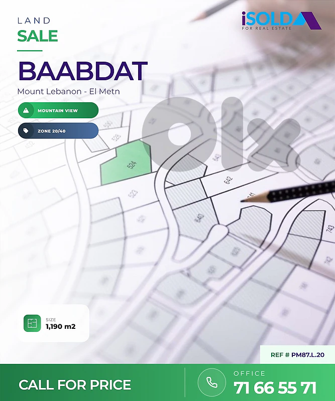 Land + Mountain View for Sale in Baabdat-Shalimar أرض للبيع في بعبدات