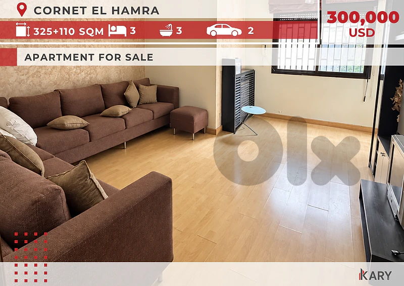 325m2 Apartment with 110m2 Terrace ofr sale in Qornet el Hamra