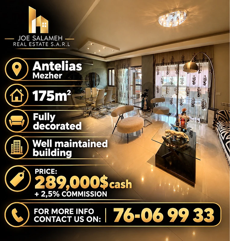 Apartment for sale Antelias Mezher Decorated 175m2 only 289,000$cash