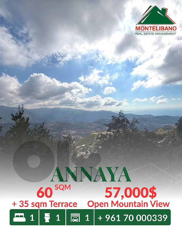 60 sqm Apartment For Sale in Annaya عنَايا with 35 sqm Terrace