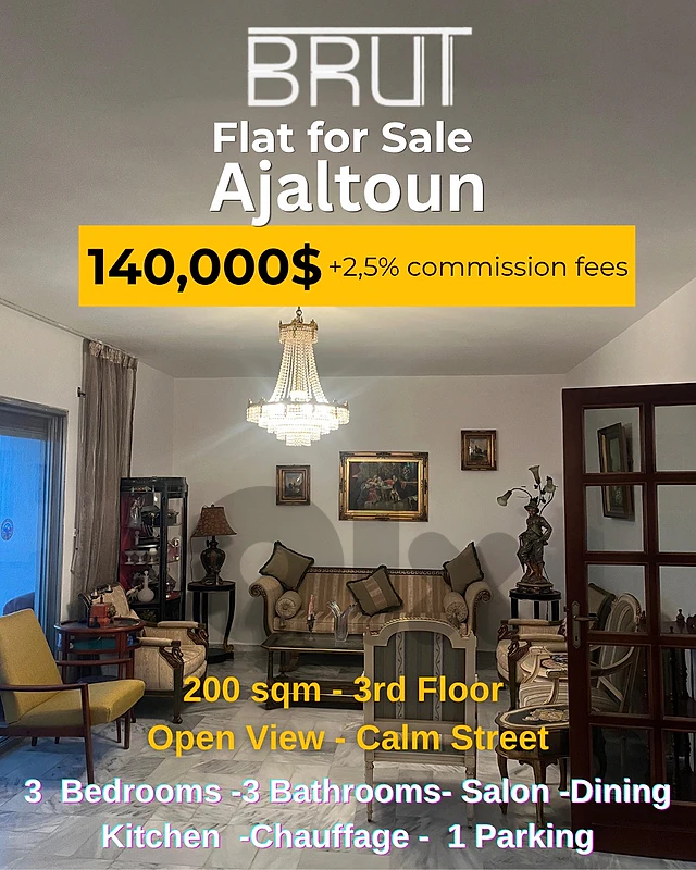 Spacious Apartment for sale in Ajaltoun Calm area -Open View
