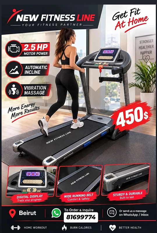 New fitness line treadmill 3hp motor, automatic incline, vibration