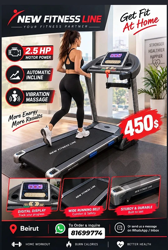 fitness treadmill 2,5hp motor , vibration massage ,automatic anicline