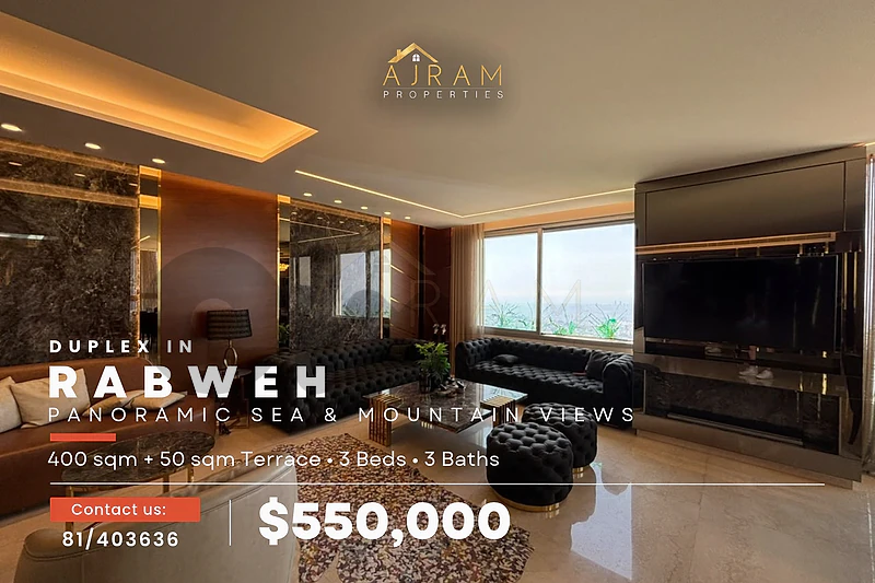 Duplex In Rabweh 400sqm +50sqm Terrace | Panoramic Sea & Mountain View