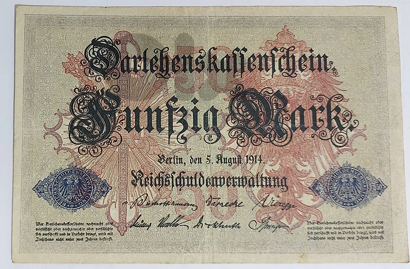 50 Mark German banknote Loan Company Note year 1914 50 Mark German banknote Loan Company Note year 1914