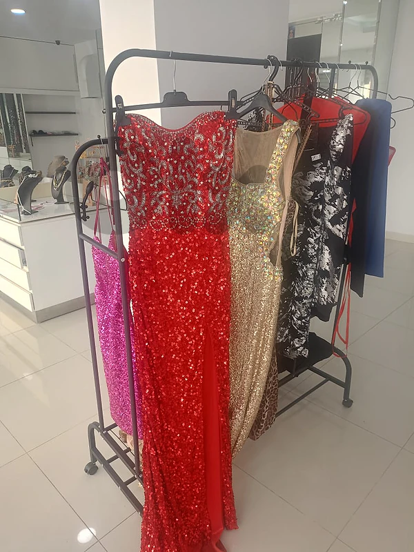 red evening dress