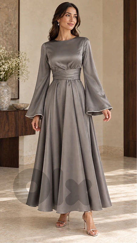 Elegant Grey Satin Dress | Size 44-46