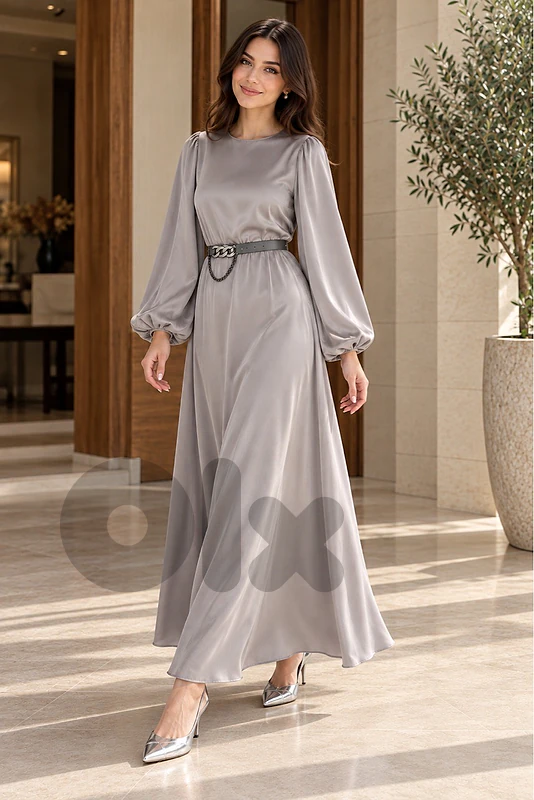 Elegant Silver Satin Maxi Dress