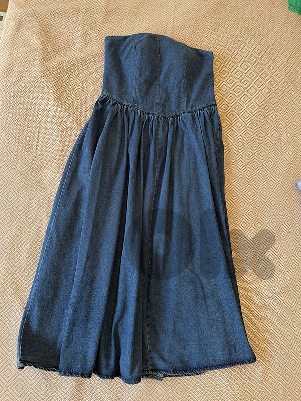 Strapless Denim Midi Dress with Fitted Bodice