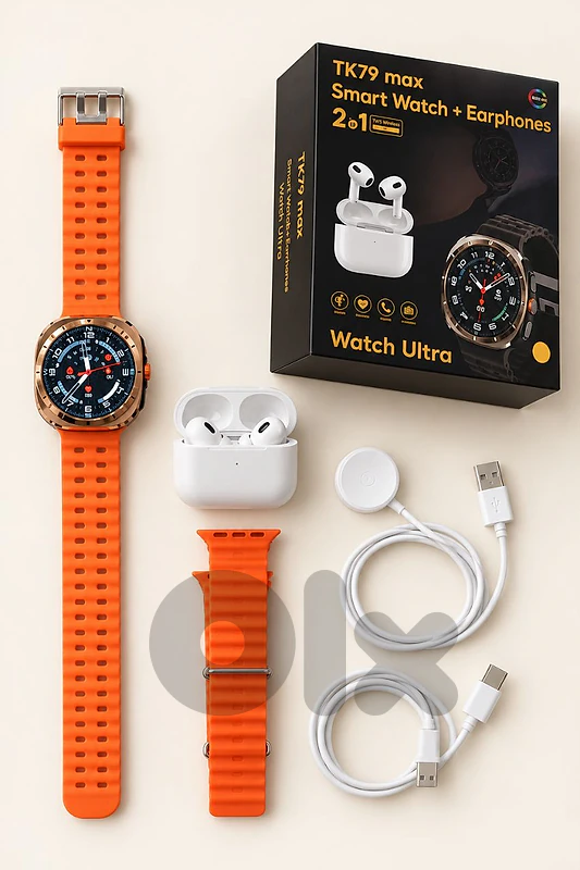 ⌚ ساعة  smart watch TK79 Max ذكية مع سماعات بلوتوث 2 في 1 🎧