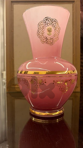 Elegant Pink Opaline Glass Vase with Gold Details - Home Decoration ...