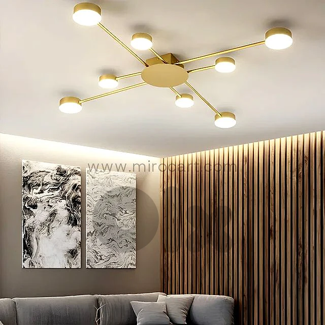 Geometric 8-Arm LED Ceiling Light — Gold Finish