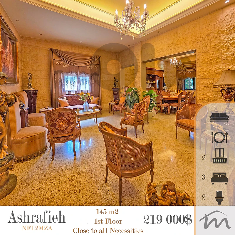 Ashrafieh | Decorated 145m² Apt | 1st Floor | 3 Bedrooms | 2 Balconies Ashrafieh | Decorated 145m² Apt | 1st Floor | 3 Bedrooms | 2 Balconies
