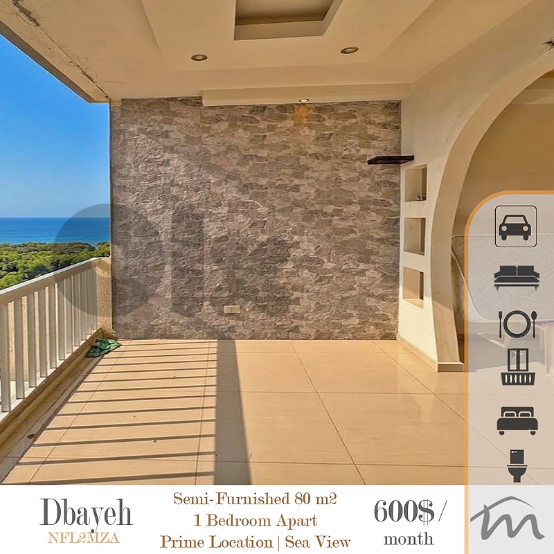 Dbayeh | Semi-Furnished 1-Bedroom Apt | Seconds to Highway | Sea View