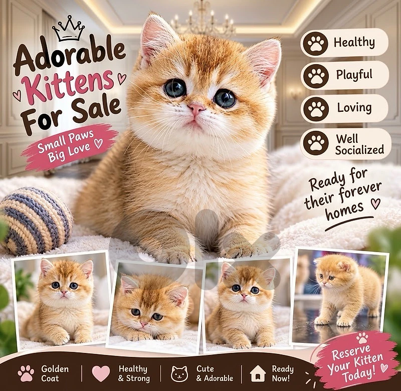 Beautiful British & Fold Golden Chinchilla Kitten pure breed