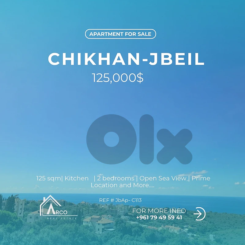 Apartment for sale Chikhan Jbeil Open Sea View - شقة للبيع جبيل