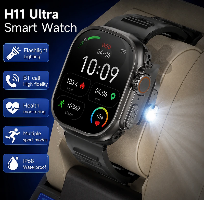 2025 croass-border new H11 smart watch with flashlight ultra bluetooth