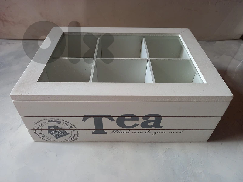 Wooden & glassTea box with 6 Compartments 22x16cm