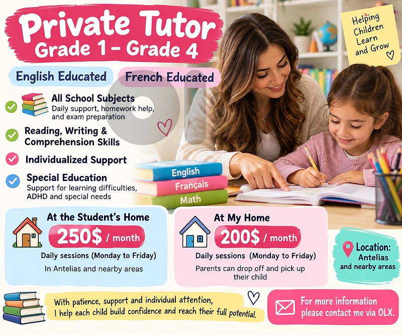 Private Tutor Grades 1–4 | English, French & Special Education
