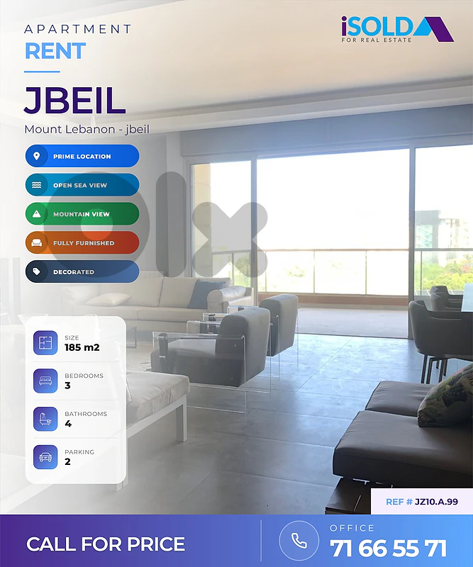 Apartment + Mountain & Sea view for Rent in Jbeil - شقة للاجار في جبيل