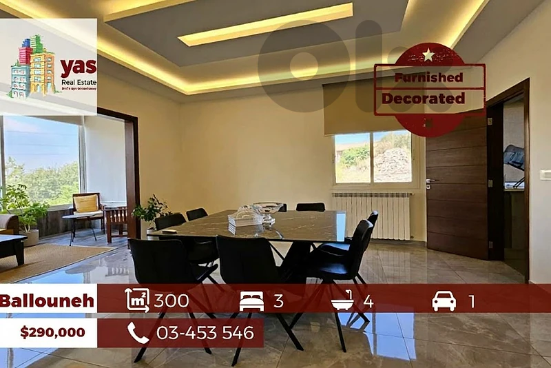 Ballouneh 300m2 | Furnished | Prime Location | PAYMENT FACILITIES | TO
