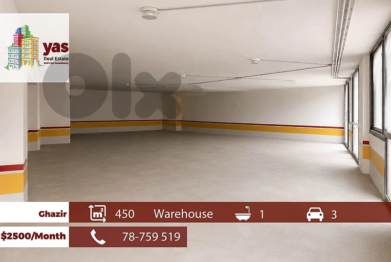 Ghazir 450m2 | Highway | Warehouse | For Rent | Accessible |