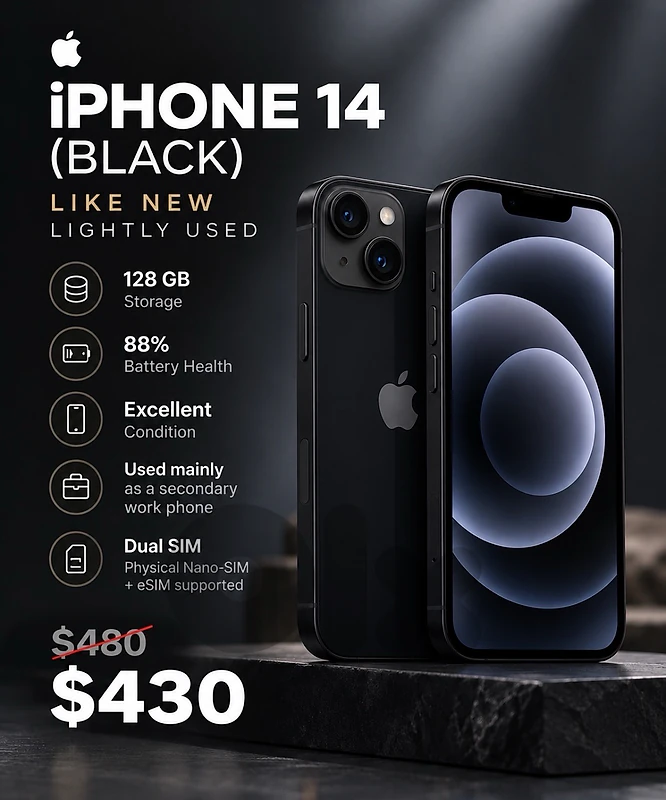Iphone 14 Black 128 GB | 88% Battery | Excellent Condition