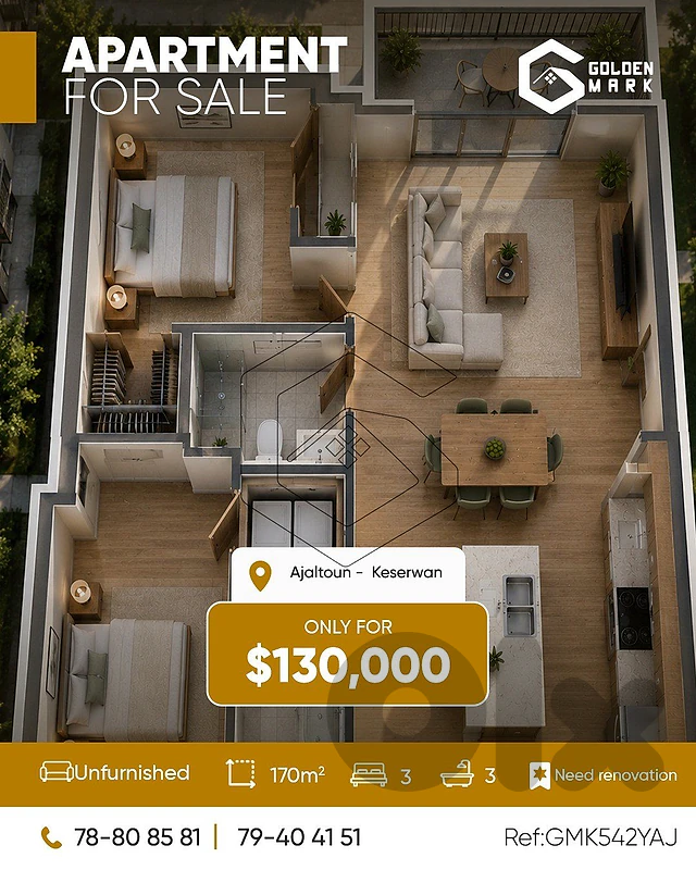 GMK542YAJ - Apartment For Sale In Ajaltoun - شقة للبيع في عجلتون GMK542YAJ - Apartment For Sale In Ajaltoun - شقة للبيع في عجلتون
